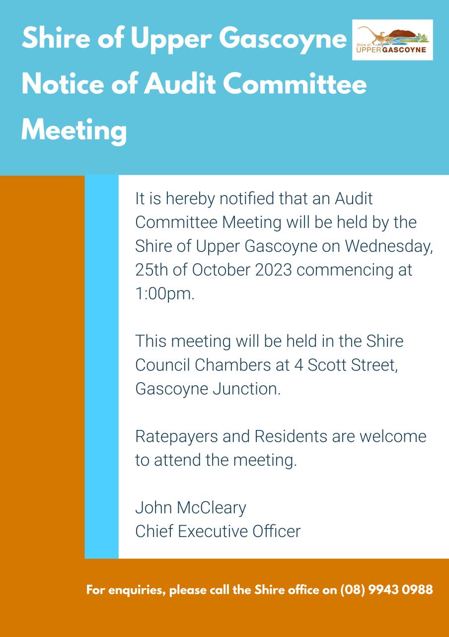 Notice of Audit Committee Meeting Wednesday 25th October 2023