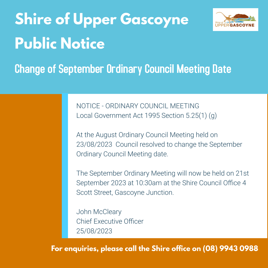 September Ordinary Council Meeting Change of Date
