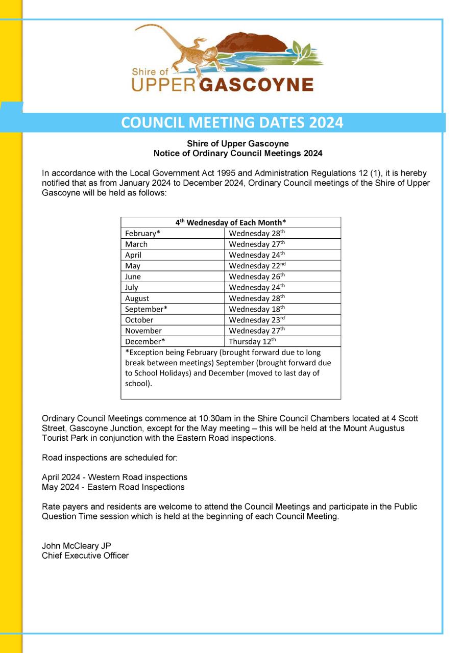 Council Meeting Dates 2024 - Updated