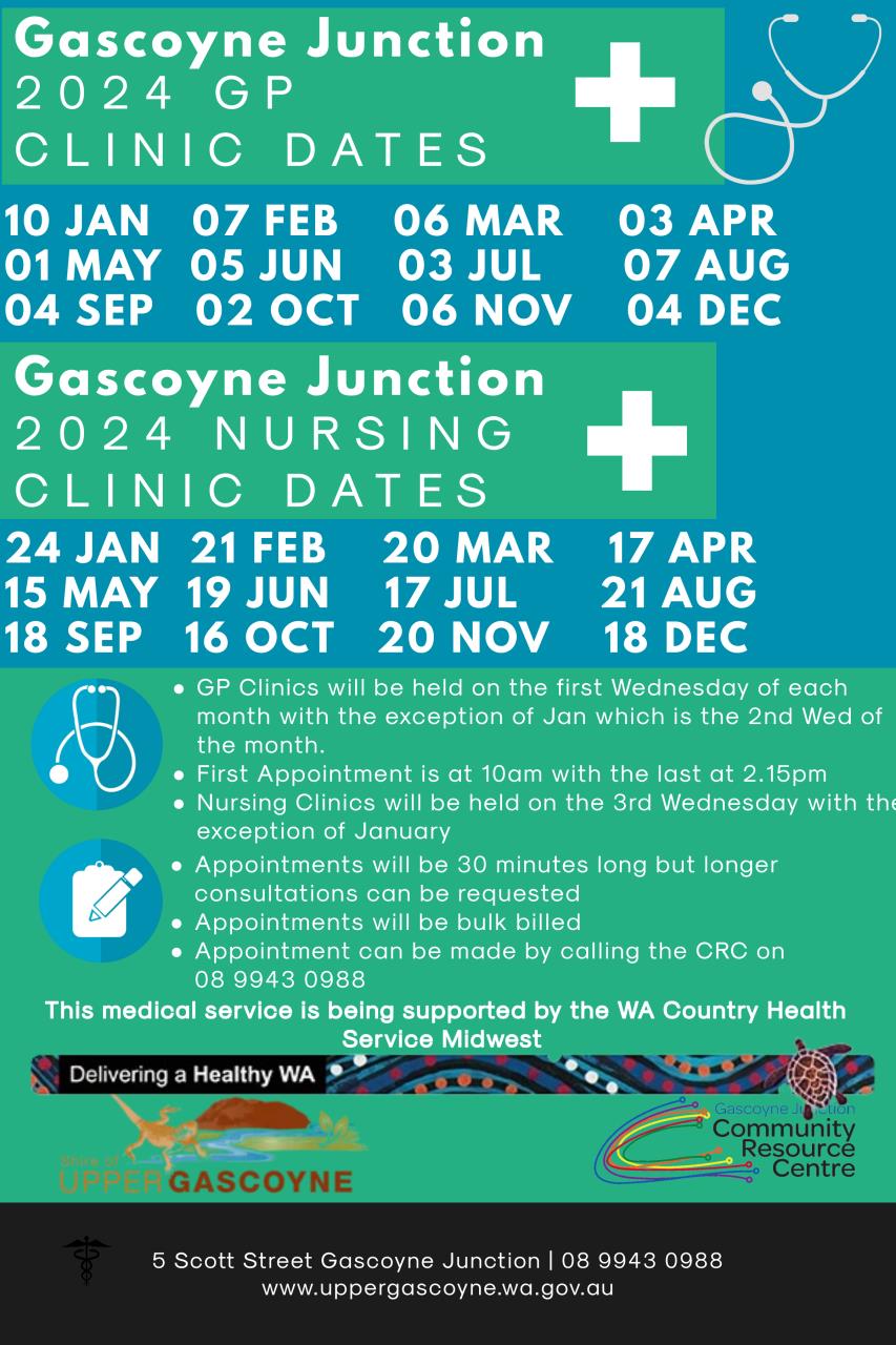 Gascoyne Junction GP Clinic Dates 2024