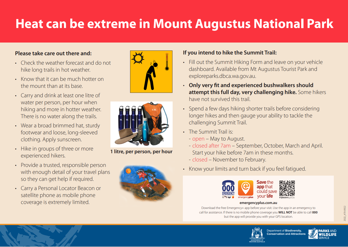 Notice Seasonal Trail Closures Summit Trail Mt Augustus National Park DBCA Shire of Upper Gascoyne Gascoyne Junction