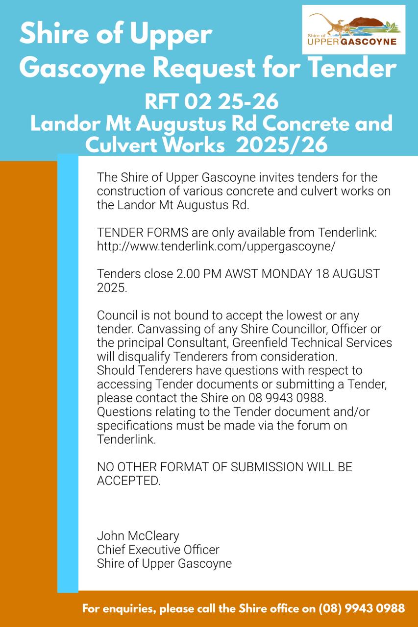 Shire of Upper Gascoyne Request for Tender RFT 02 25-26