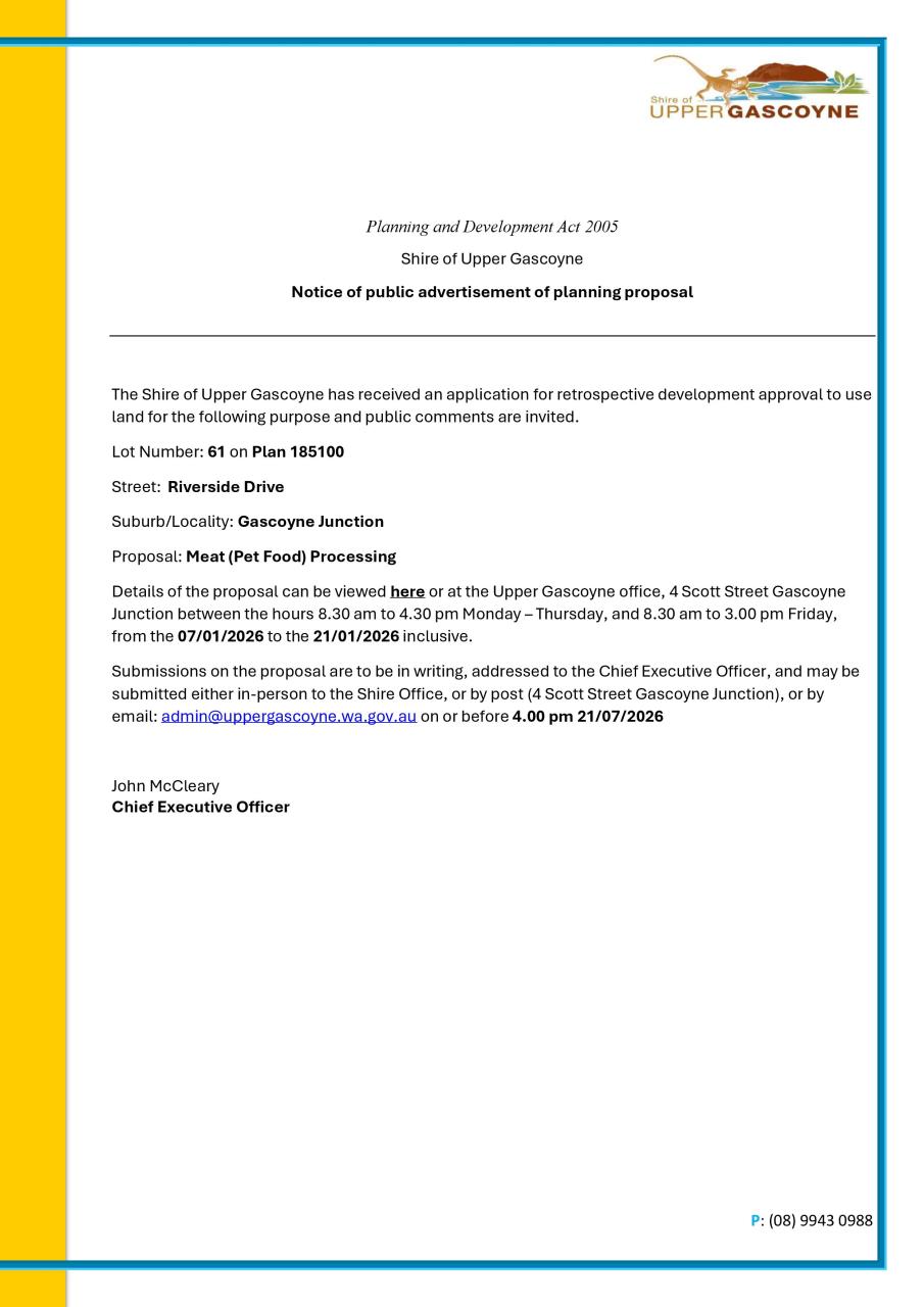 Proposed Meat (Pet Food) Processing DA advertising 