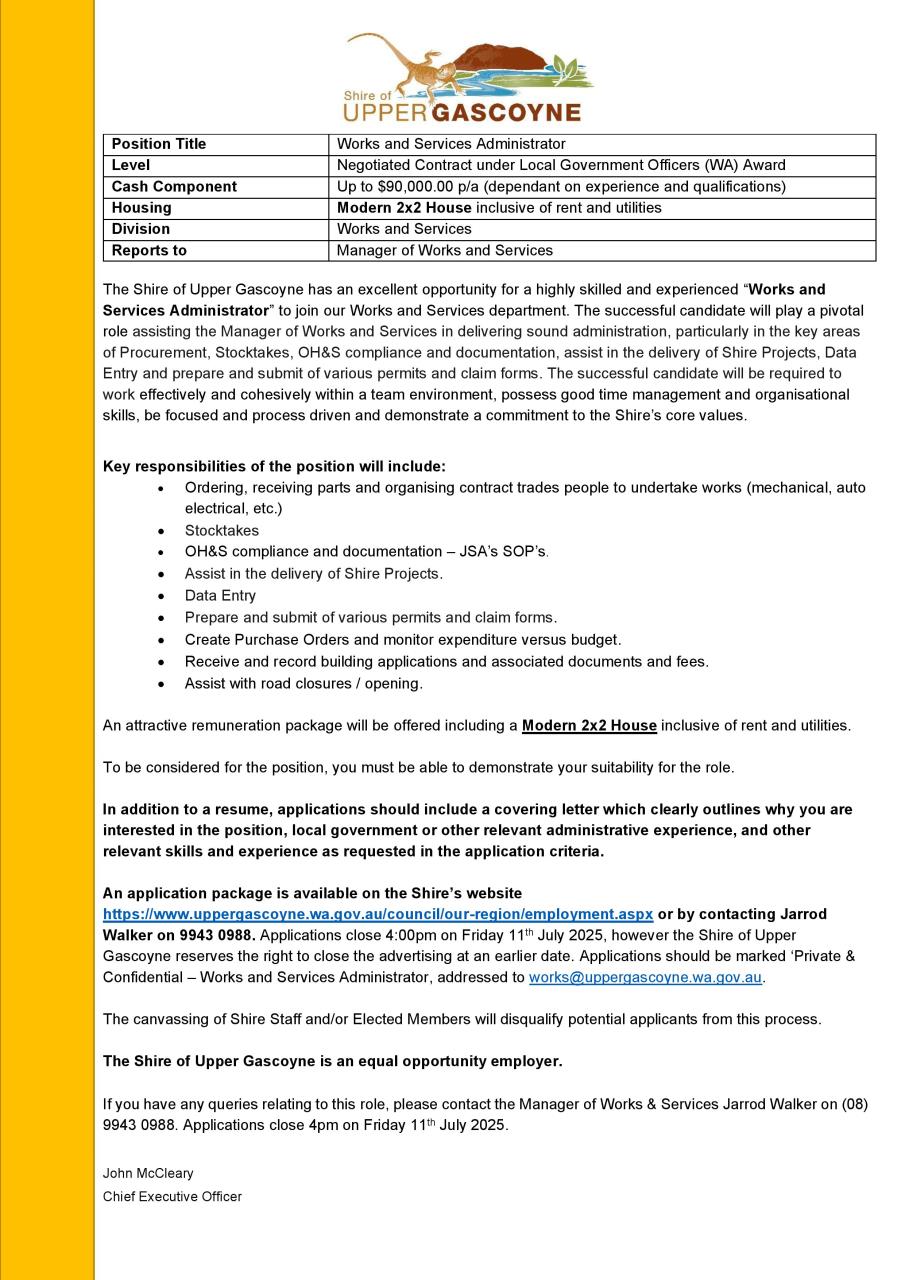 Works and Services Admin Advert 