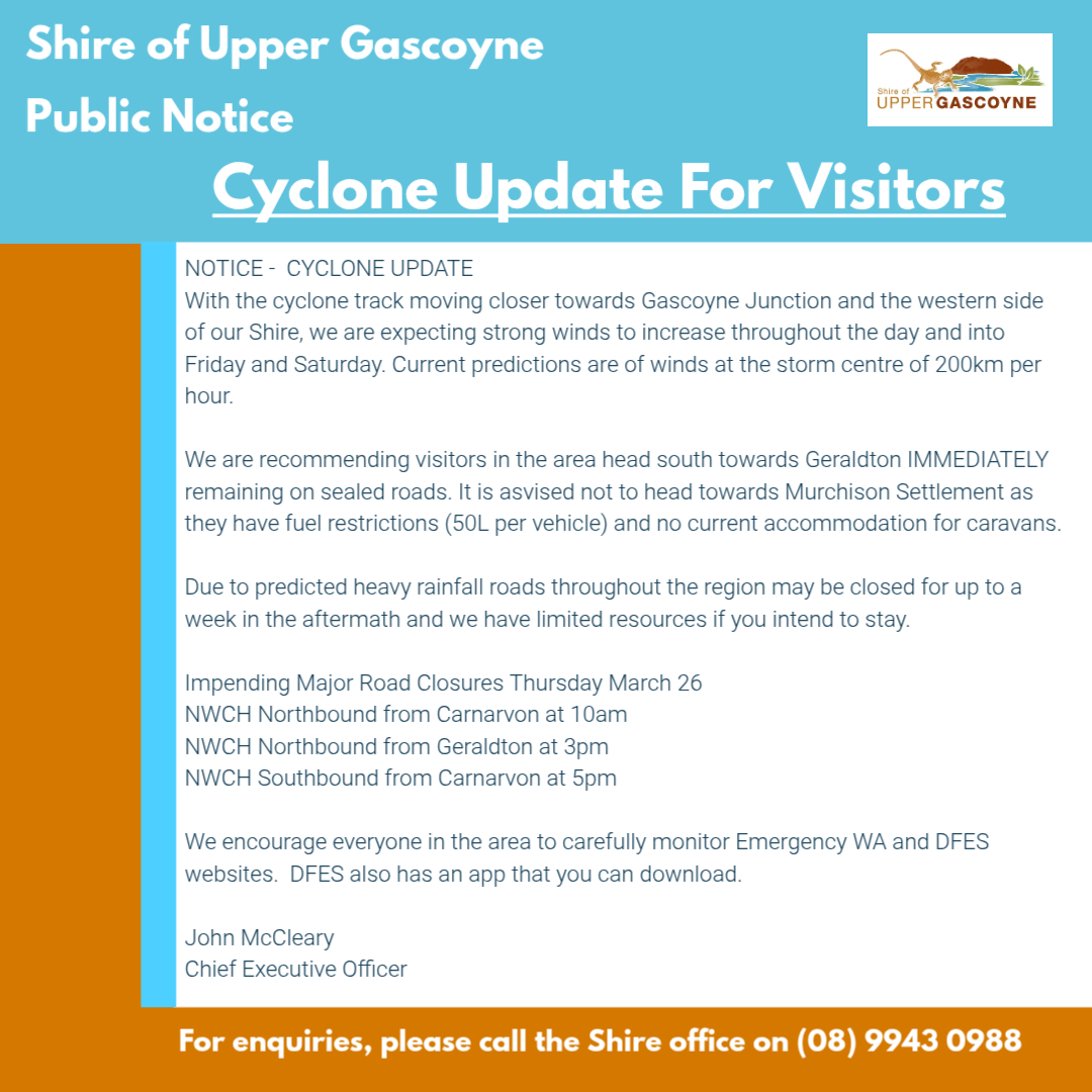 Notice for Visitors re Cyclone Narelle