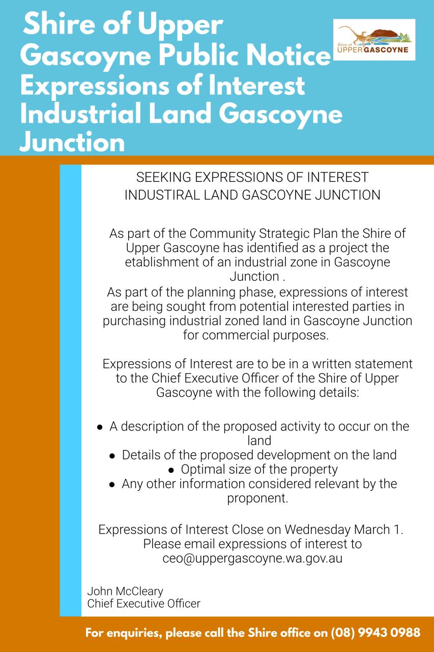 Expressions of Interest Industrial Land Gascoyne Junction