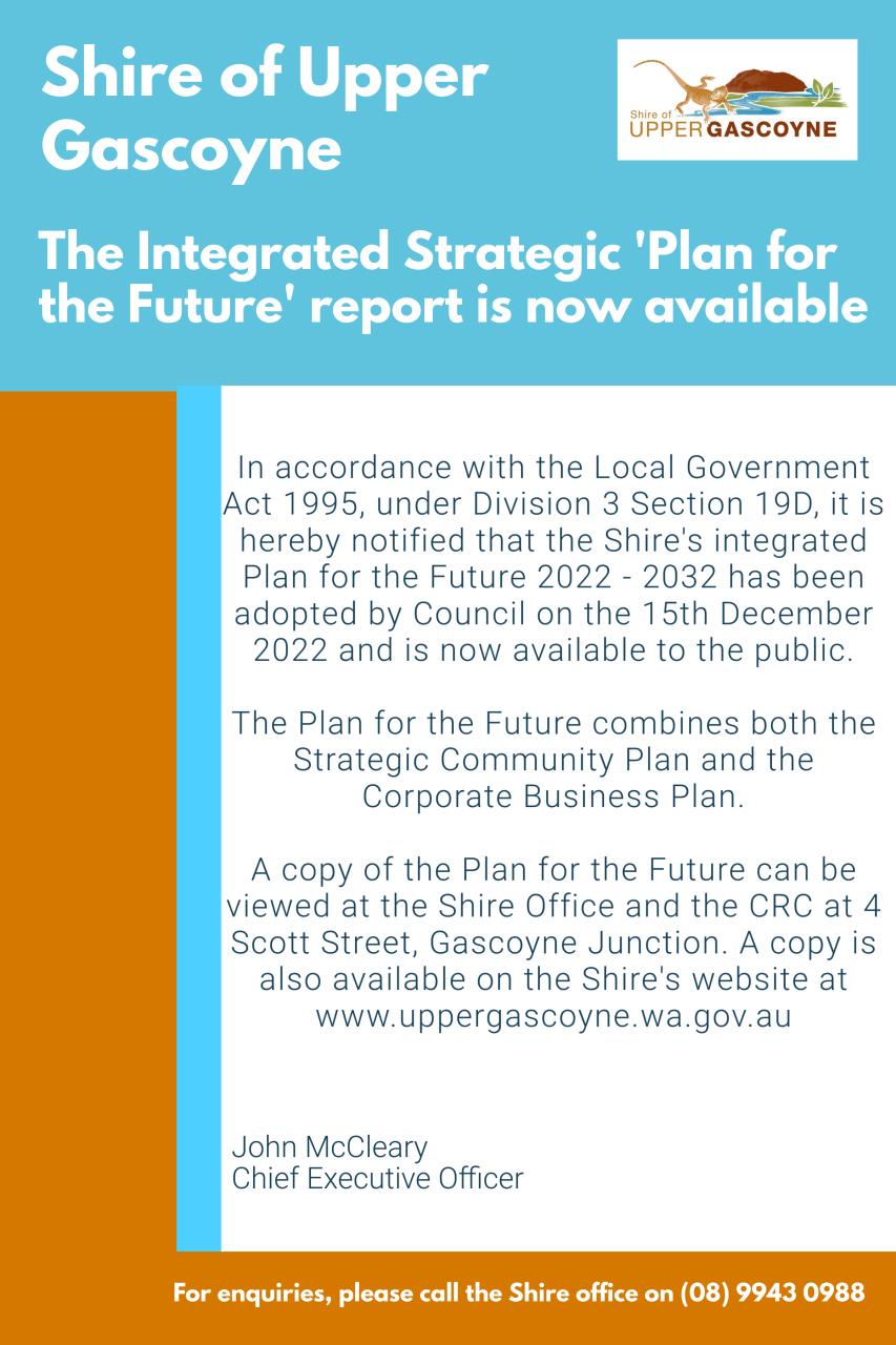 Shire of Upper Gascoyne Integrated Plans - The Plan for the Future 2022 -