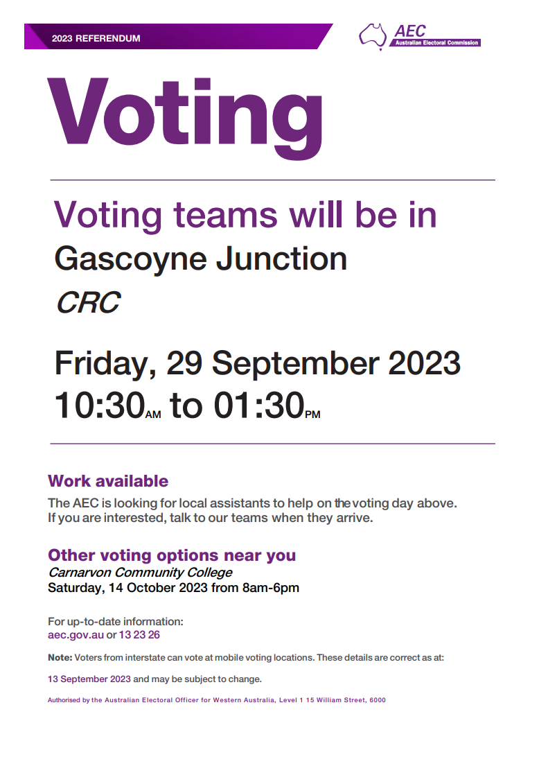 Referendum Vote - Voting Teams in Gascoyne Junction Fri 29 Sep