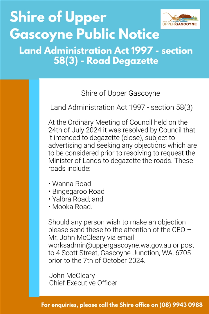 Land Administration Act 1997 - section 58(3) - Road Degazette
